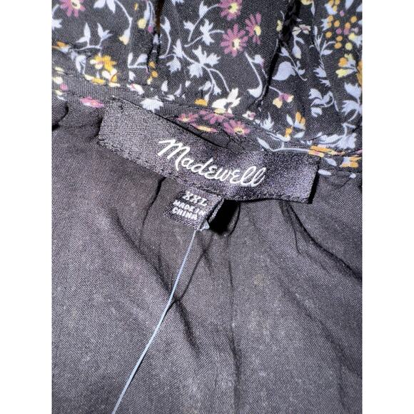 NWT XXL Madewell Black Mini Dress Ruffle Button-Front Trapeze Floral Folklore - Picture 8 of 11